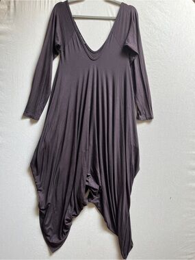 Made in Italy Plum Draped V-Neck Harem Jumpsuit Women's Size L